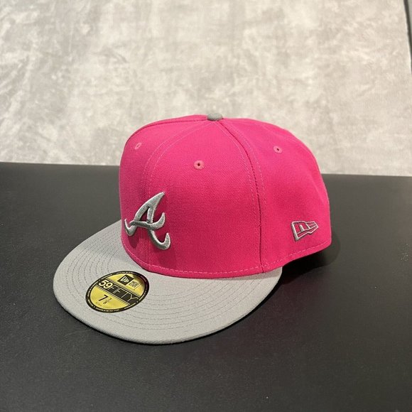 New Era 59FIFTY Atlanta Braves Hat Men's 7 7/8 Pink Gray MLB Baseball Cap - Picture 8 of 8